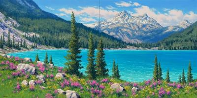 Robert E Wood Shoreline Wildflowers Upper Joffre Lake Diptych 