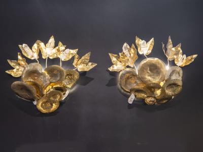 Robert Goossens Rare pair of waterlily wall lights