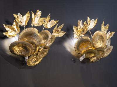 Robert Goossens Rare pair of waterlily wall lights