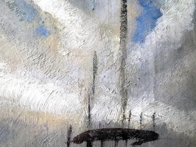 Robert Hallowell Early Wall Street Vintage Lower Manhattan Skyline painting Capitalism Rising