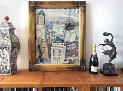 Robert Hallowell Early Wall Street Vintage Lower Manhattan Skyline painting Capitalism Rising