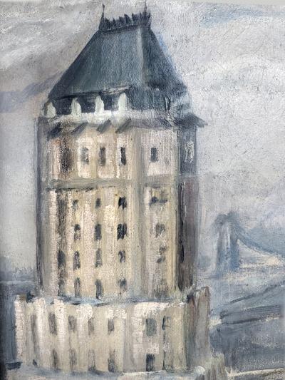 Robert Hallowell Early Wall Street Vintage Lower Manhattan Skyline painting Capitalism Rising