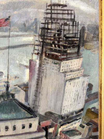 Robert Hallowell Early Wall Street Vintage Lower Manhattan Skyline painting Capitalism Rising