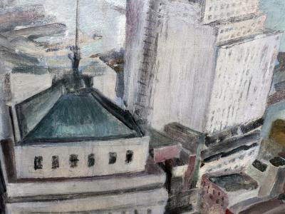 Robert Hallowell Early Wall Street Vintage Lower Manhattan Skyline painting Capitalism Rising
