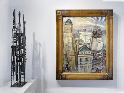 Robert Hallowell Early Wall Street Vintage Lower Manhattan Skyline painting Capitalism Rising