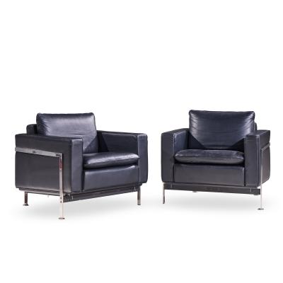 Robert Haussmann Robert Haussmann for De Sede Mid Century Black Leather Chairs Pair