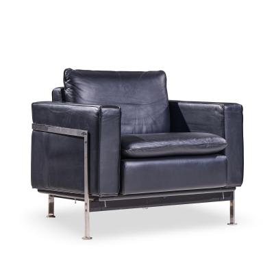 Robert Haussmann Robert Haussmann for De Sede Mid Century Black Leather Chairs Pair