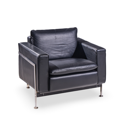 Robert Haussmann Robert Haussmann for De Sede Mid Century Black Leather Chairs Pair