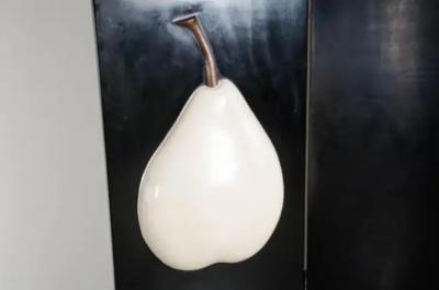 Robert Kuo 2 Panel Black Lacquer Screen with Cream Pear by Robert Kuo Handmade Limited