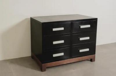Robert Kuo 6 Drawer Cabinet w Bai Jade Peking Glass Handles on Copper Stand by Robert Kuo