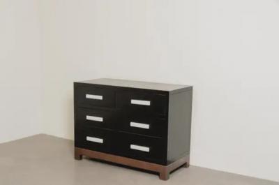 Robert Kuo 6 Drawer Cabinet w Bai Jade Peking Glass Handles on Copper Stand by Robert Kuo