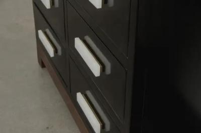 Robert Kuo 6 Drawer Cabinet w Bai Jade Peking Glass Handles on Copper Stand by Robert Kuo