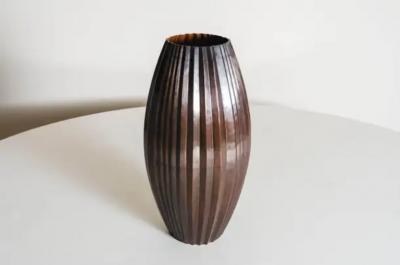 Robert Kuo Antique Copper Barrel Vase by Robert Kuo Hand Repouss Limited Edition