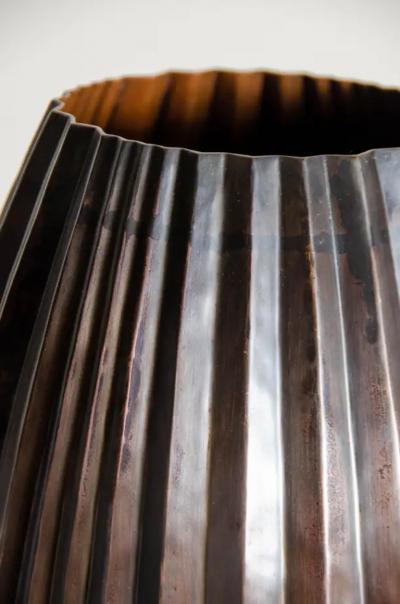Robert Kuo Antique Copper Barrel Vase by Robert Kuo Hand Repouss Limited Edition