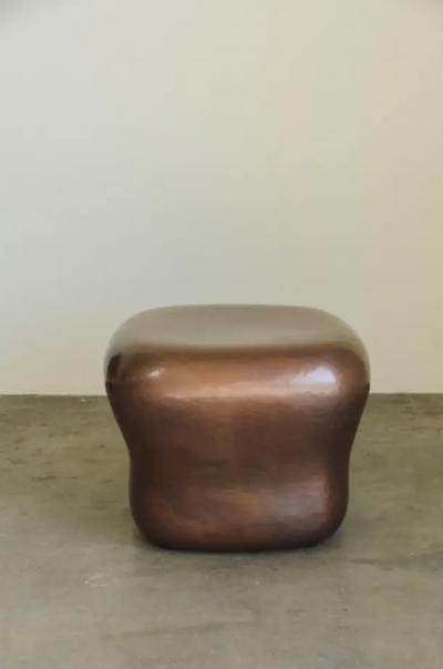 Robert Kuo Antique Copper Cushion Drumstool by Robert Kuo Hand Repousse Contemporary