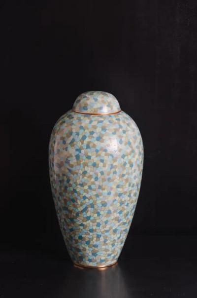 Robert Kuo Baluster Jar and Lid in Azure Colors by Robert Kuo Limited Edition