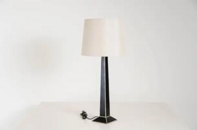 Robert Kuo Black Lacquer Obelisk Table Lamp w White Bronze by Robert Kuo Limited Edition