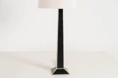 Robert Kuo Black Lacquer Obelisk Table Lamp w White Bronze by Robert Kuo Limited Edition