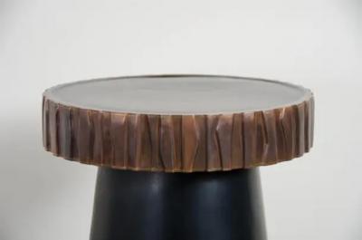 Robert Kuo Black Lacquer Side Table with Kuai Trim by Robert Kuo Hand Repousse Limited