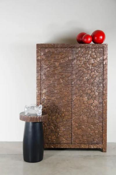 Robert Kuo Black Lacquer Side Table with Kuai Trim by Robert Kuo Hand Repousse Limited