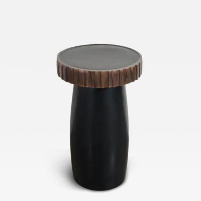 Robert Kuo Black Lacquer Side Table with Kuai Trim by Robert Kuo Hand Repousse Limited