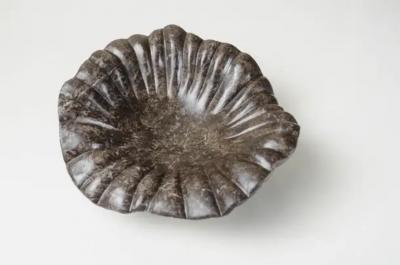 Robert Kuo Carved Pleated Leaf Charger Dong Shan Jade by Robert Kuo Hand Carved Limited