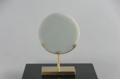 Robert Kuo Cascade Design Grey Peking Glass Disc on Stand by Robert Kuo Limited Edition
