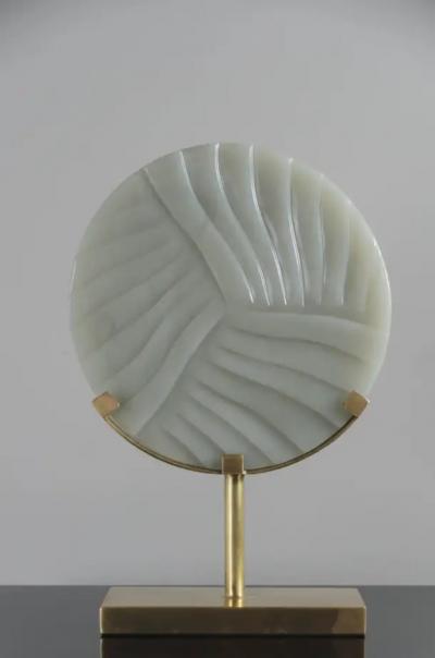Robert Kuo Cascade Design Grey Peking Glass Disc on Stand by Robert Kuo Limited Edition
