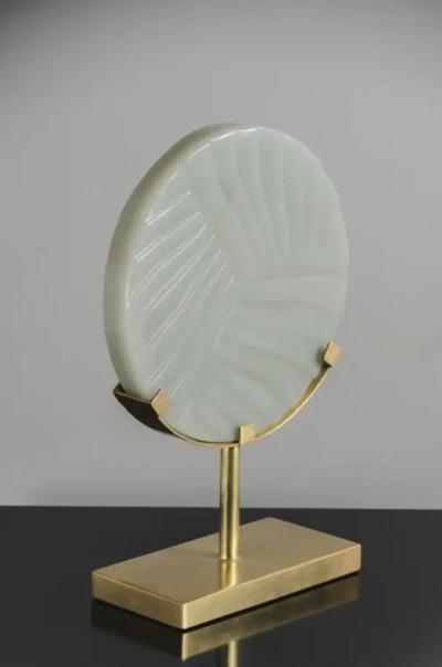 Robert Kuo Cascade Design Grey Peking Glass Disc on Stand by Robert Kuo Limited Edition