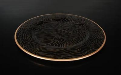 Robert Kuo Charger Black Woodgrain Design Cloisonn by Robert Kuo Limited Edition