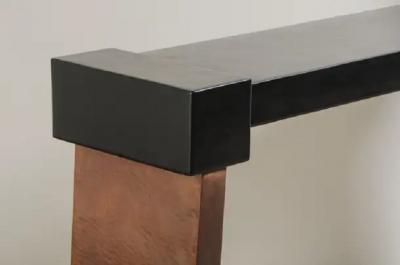 Robert Kuo Ching Style Console in Black Lacquer and Antiqued Copper by Robert Kuo