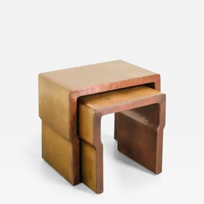 Robert Kuo Cintura Nesting Tables Set of 2 in Brass and Copper by Robert Kuo Limited