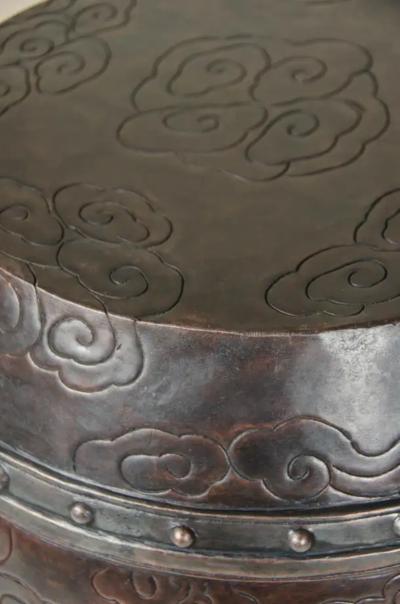 Robert Kuo Cloud Barrel Drumstool Antique Copper by Robert Kuo Hand Repousse