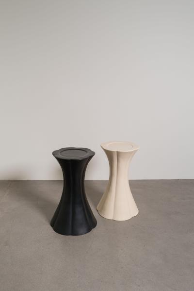 Robert Kuo Contemporary 6 Lobed Petal Stand Table in Black Lacquer by Robert Kuo