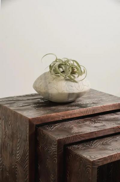 Robert Kuo Contemporary Abacus Design Stone Pot in Han Bai Yu Marble by Robert Kuo