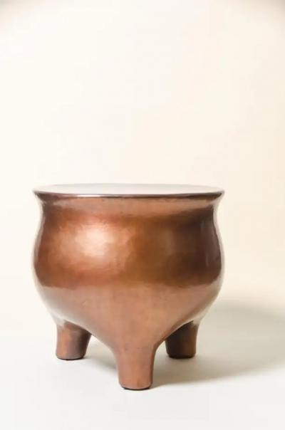 Robert Kuo Contemporary Antique Copper Li Design Tripod Drumstool by Robert Kuo