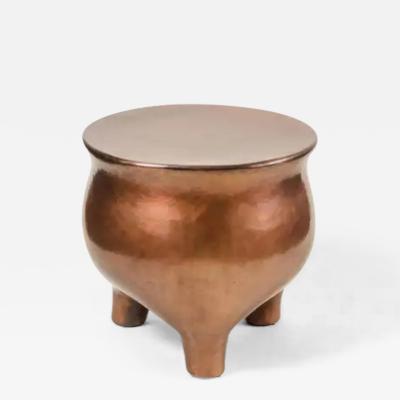 Robert Kuo Contemporary Antique Copper Li Design Tripod Drumstool by Robert Kuo