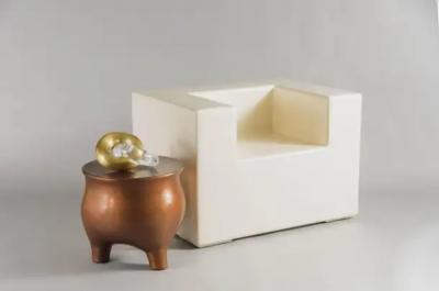 Robert Kuo Contemporary Arm Rest Chair in Cream Lacquer by Robert Kuo Limited Edition