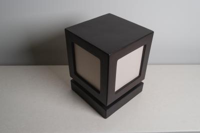 Robert Kuo Contemporary Black Copper Lantern Lamp with Linen Panel by Robert Kuo