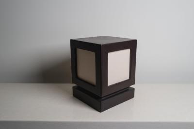 Robert Kuo Contemporary Black Copper Lantern Lamp with Linen Panel by Robert Kuo