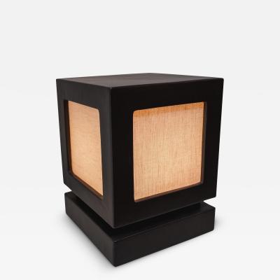 Robert Kuo Contemporary Black Copper Lantern Lamp with Linen Panel by Robert Kuo