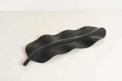 Robert Kuo Contemporary Black Lacquer Banana Leaf Sculpture by Robert Kuo Limited Edition