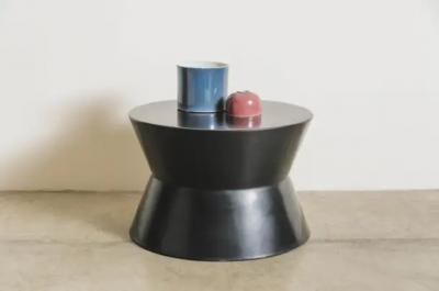 Robert Kuo Contemporary Black Lacquer Drumstool w Waist by Robert Kuo Limited Edition