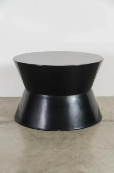 Robert Kuo Contemporary Black Lacquer Drumstool w Waist by Robert Kuo Limited Edition
