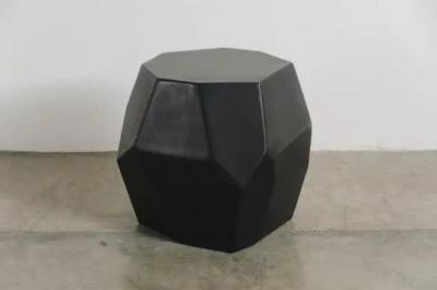 Robert Kuo Contemporary Black Lacquer Faceted Drumstool by Robert Kuo Limited Edition