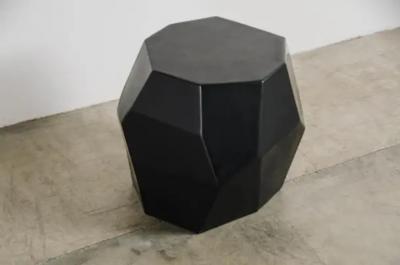 Robert Kuo Contemporary Black Lacquer Faceted Drumstool by Robert Kuo Limited Edition