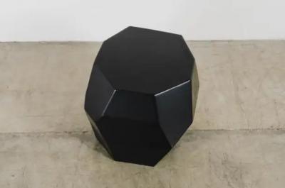 Robert Kuo Contemporary Black Lacquer Faceted Drumstool by Robert Kuo Limited Edition