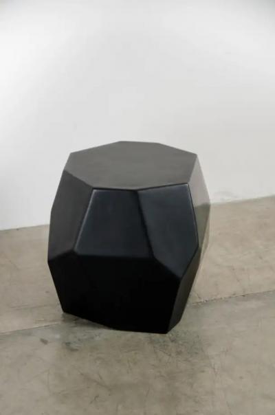 Robert Kuo Contemporary Black Lacquer Faceted Drumstool by Robert Kuo Limited Edition