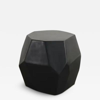 Robert Kuo Contemporary Black Lacquer Faceted Drumstool by Robert Kuo Limited Edition