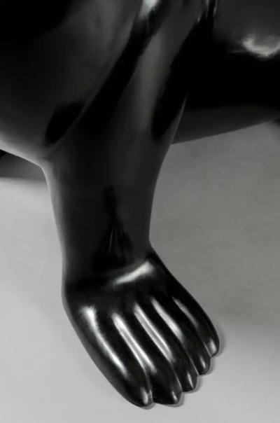 Robert Kuo Contemporary Black Lacquer Sea Lion Sculpture by Robert Kuo Limited Edition